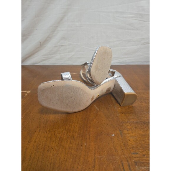 Stuart Weitzman Nudistcurve 75 Silver Block Heel Sandal Size 9.5 Shoes - Picture 6 of 12